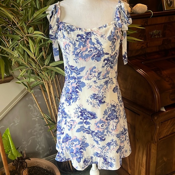 Aqua lady sundress, long hidden zipper large wrinkle free ties at shoulders - Picture 2 of 15